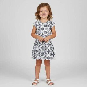 Genuine Kids From OshKosh B'gosh Jacquard Romper Dress White & Navy Blue Size 4T